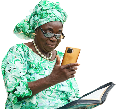 Elderly woman using phone and tablet